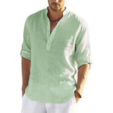 Blusa Casual de Linho de Algodão Masculina